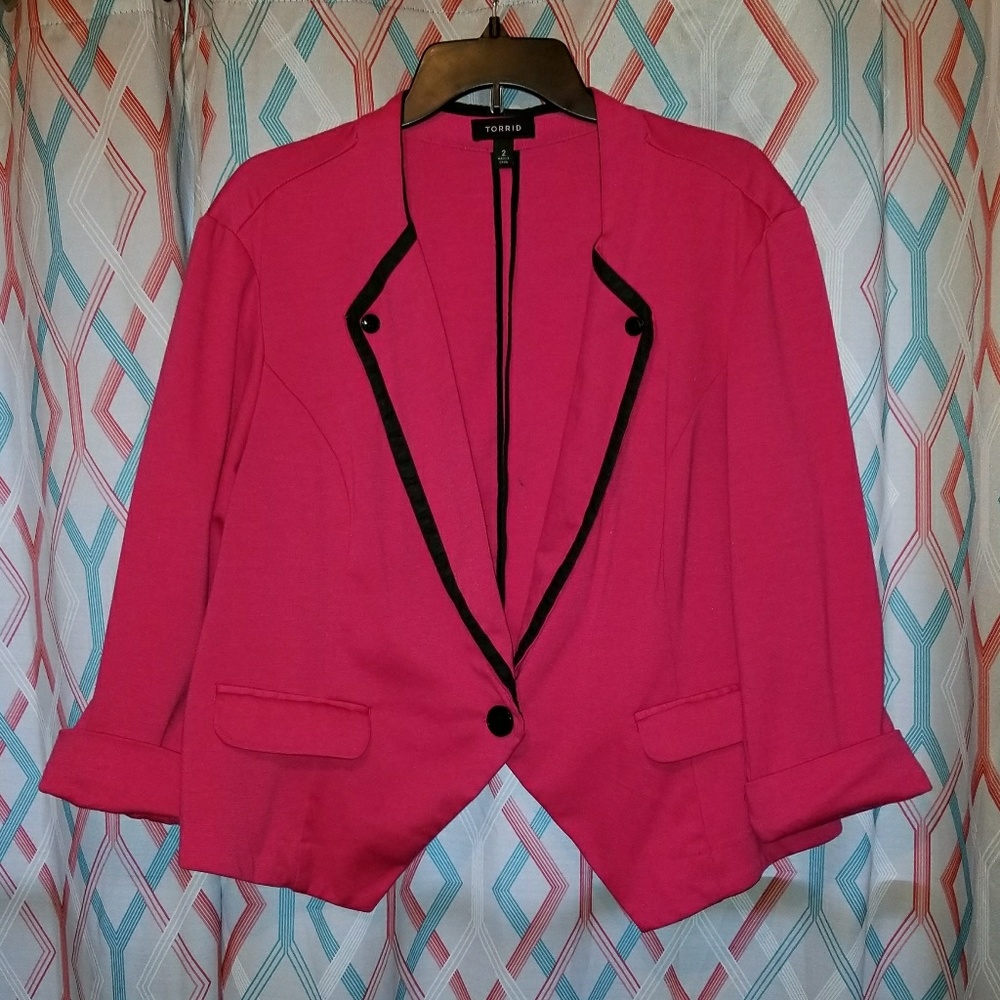Pink and black ponte blazer